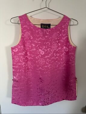 Pink Jacquard Pure Silk Sleeveless Shell Top